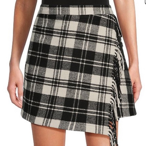 NWT ANTONIO MELANI Georgie Black and White Plaid Fringe Skirt size 14 - Picture 5 of 13